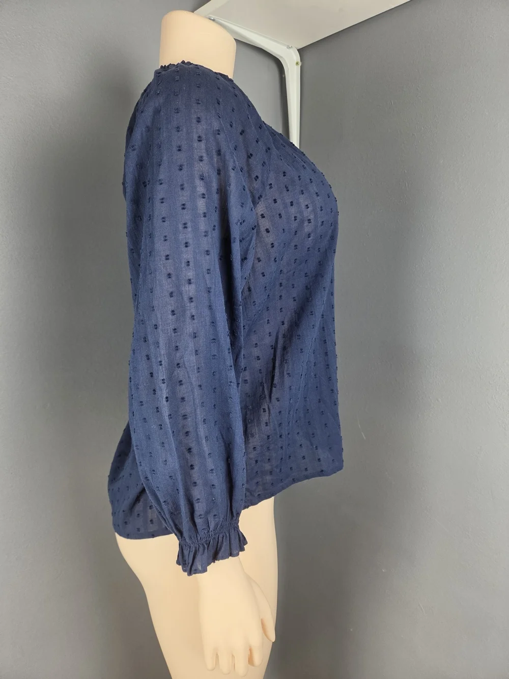 J. Crew Navy Swiss Dot Peasant Top